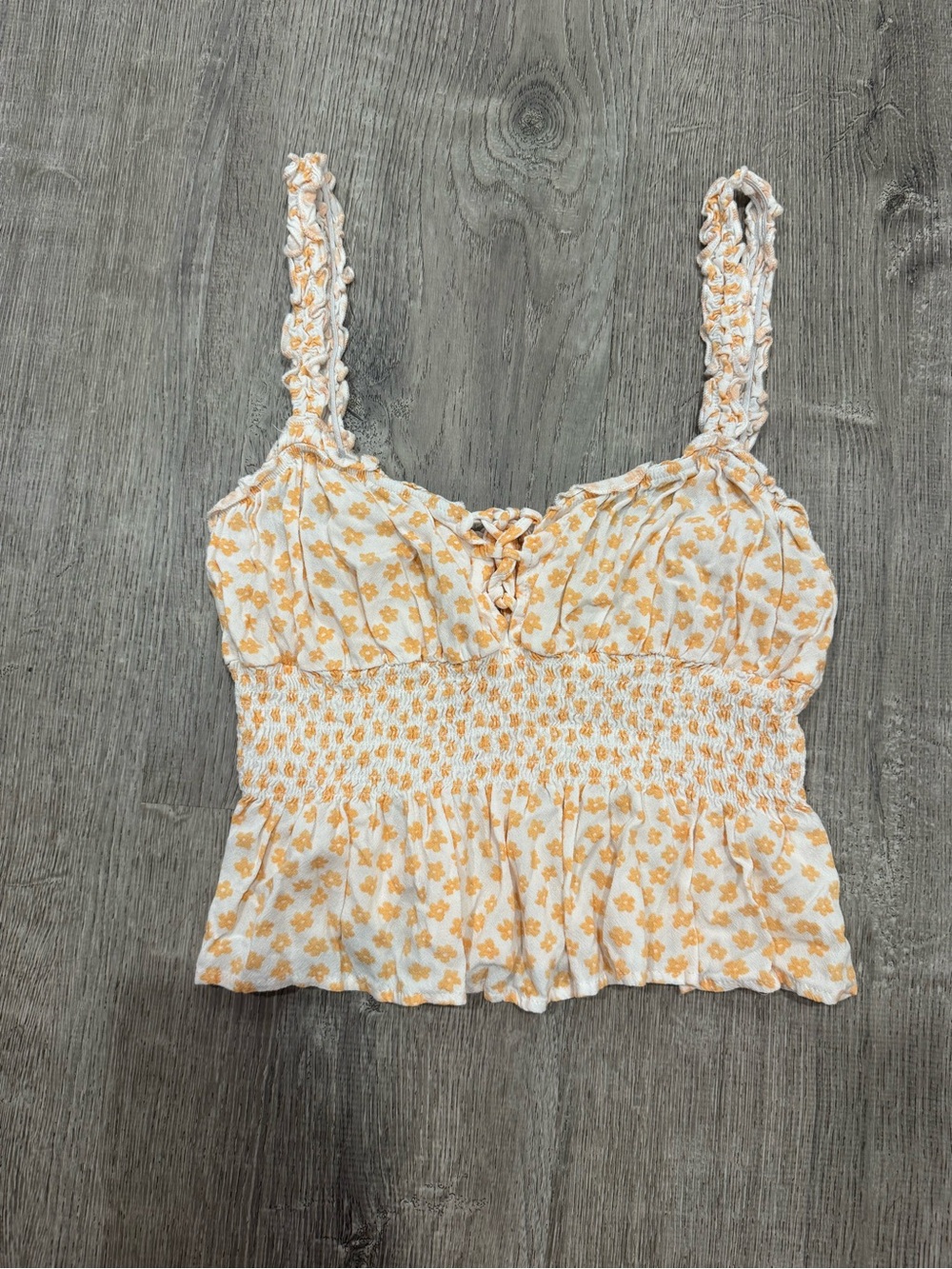 Smocked Floral Tank Top - White & Orange